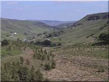 SD9724 : Distant view of Stoodley Pike Monument beyond Cliviger Gorge by Richard Johnson