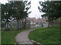 Looking from coastal path across Southampton Road to Sedgefield Close