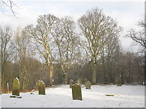 NY8355 : The churchyard of St. Cuthbert's Church, Allendale, under snow (2) by Mike Quinn