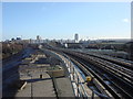 Elevated railway line to the east of West Silvertown DLR station