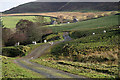 A farm track with Old Hopsrig in the background