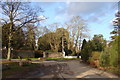 Road junction by Mathern Church