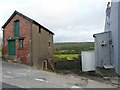 View between buildings towards Towy Valley