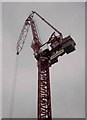 TQ2880 : Luffing jib crane on Bruton Street London by Steve  Fareham