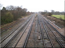TQ2841 : Gatwick: Main London to Brighton railway line by Nigel Cox