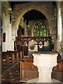 Marsworth Church interior with font