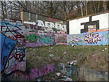 SE0922 : Graffiti at Huddersfield Road, Salterhebble, Halifax by Humphrey Bolton