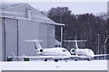 Snowbound aircraft at Stansted Airport