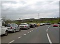 Parked cars near to junction 14 of the M5 motorway