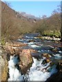 NN1468 : River Nevis and waterfall at Waterfall at Achriabhach by John H Darch
