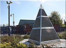 SP0482 : Pyramid sculpture, Selly Oak railway station by Bob Embleton
