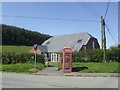 Sarn village hall and telephone box