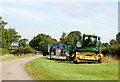 Harvesting contractors parked on verge before a job