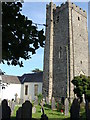 Llansteffan church - tower and  east end of churchyard