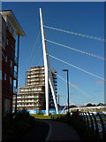TM1544 : New pedestrian suspension bridge over the River Gipping by Andrew Hill