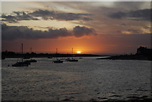 SH7878 : Boats at anchor off Deganwy Quay, with the sun setting over the Conwy Estuary by N Chadwick