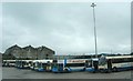 Buses waiting to be called to the boarding forecourt at Dungannon