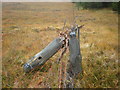 NH2108 : Broken  post on moorland / forest boundary fence by Sarah McGuire