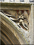 TG1020 : St Mary's church - archangel Gabriel in S porch spandrel by Evelyn Simak