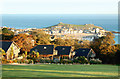 Looking north at sunlit chalets on Tregenna Estate