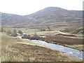 Clunie Water and the A93 diverging around Auchallater