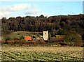 The Church of St John the Baptist, from the Gallops at Aldbury