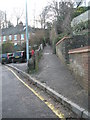 Road and footpath junction in Latimer Road