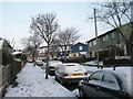 Snow on the verge in Dormington Road