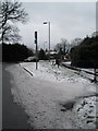 Approaching the junction of an icy Kingsfernsden Lane and Ramshill