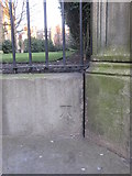 SJ3589 : Bench mark on the wall of St Luke's Garden, Bold Place by John S Turner