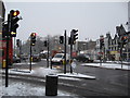 Junction of Clapham High Street (bottom right of picture) with Clapham Park Road (left side) and Clapham Common South side 9to l