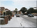 Top end of a snowy Court Lane