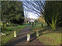 SO5923 : Bollards on the churchyard path by Pauline E