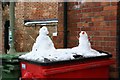 Snowmen on the wheelie bin