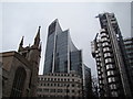 TQ3381 : View of Lloyds, St Andrew Undershaft Church and a glass-fronted building from St Mary Axe by Robert Lamb