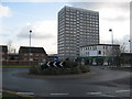 Roundabout at the end of Churchill Way where it joins Cross Lane, Salford