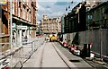 Sheffield Supertram - tramway construction in Church Street (August 1994)