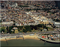 TQ8885 : Aerial view of Southend seafront: west from the pier by Edward Clack