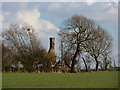 Field, trees and old chimney stack