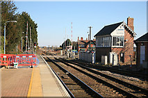 TF0645 : All quiet on Sunday Sleaford station and east signal box by roger geach