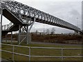 An impressive steel footbridge across the M8 at Harthill