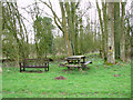 Bench and picnic table beside Hollow Lane