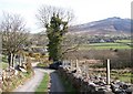 View north-eastwards across the upper Dwyfach valley towards the village of Pant Glas