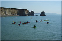 SZ3485 : Canoes in Freshwater Bay, Isle of Wight by Peter Trimming