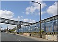 Pipe bridge across New Works Road, Low Moor Bradford