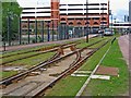 Manchester Metrolink trackwork near Harbour City tram stop, Salford Quays