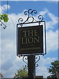 SZ8998 : The Lion pub sign, Nyetimber Lane by P L Chadwick