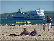 SZ0487 : Poole : Sandbanks - Sandbanks Beach & Brittany Ferries by Lewis Clarke