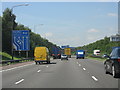 M62 motorway approaching Croft Interchange (westbound)