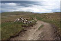 NY4722 : Cairn on Bridleway near Aik Beck by Chris Heaton